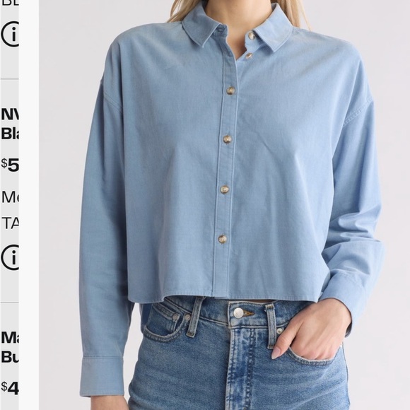 Madewell Tops - Chic Blue Cropped Button-Up Shirt